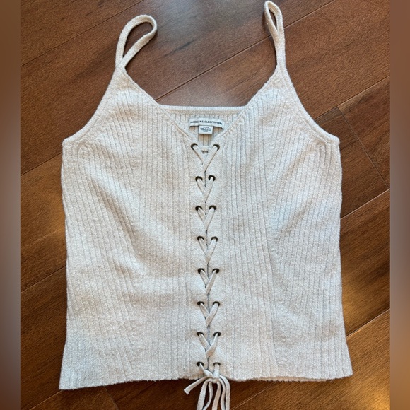 American Eagle Outfitters Tops - AE Women's Cream Lace-Up Knit Top